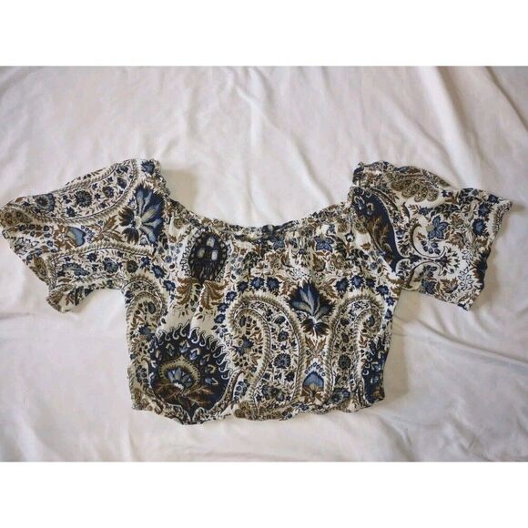 5/$25 Sz L Crop Top Peasant Floral Boho Hippie Fairy - Picture 4 of 7